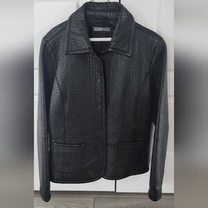 Liz Claiborne $195 Quilted Leather Jacket Size 6/S Black